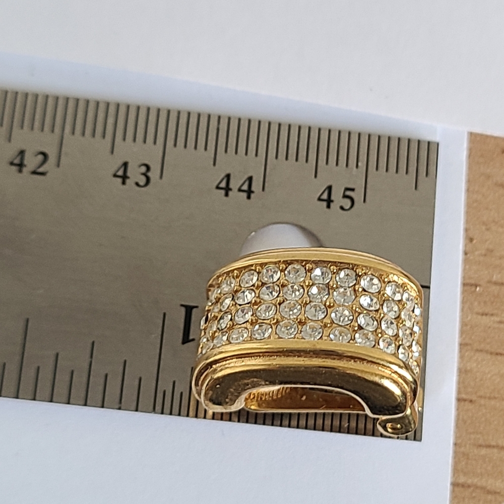 Vintage Christian Dior Designer Luxury Crystal Chunky Gold Clip On Stud Earrings - Picture 8 of 10